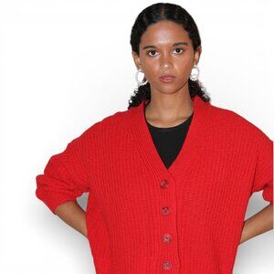 Rita Row Red Cropped Chunky Knit Cardigan Wool Blend Size M